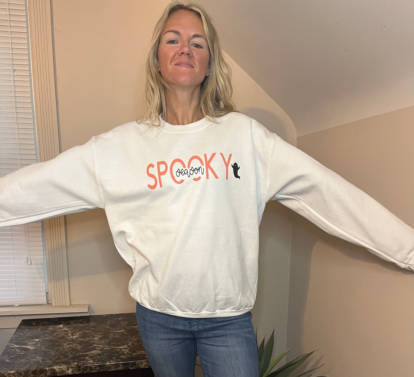 Spooky season white crewneck sweatshirt