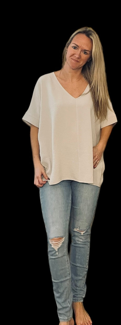 V neck dolman top in tan