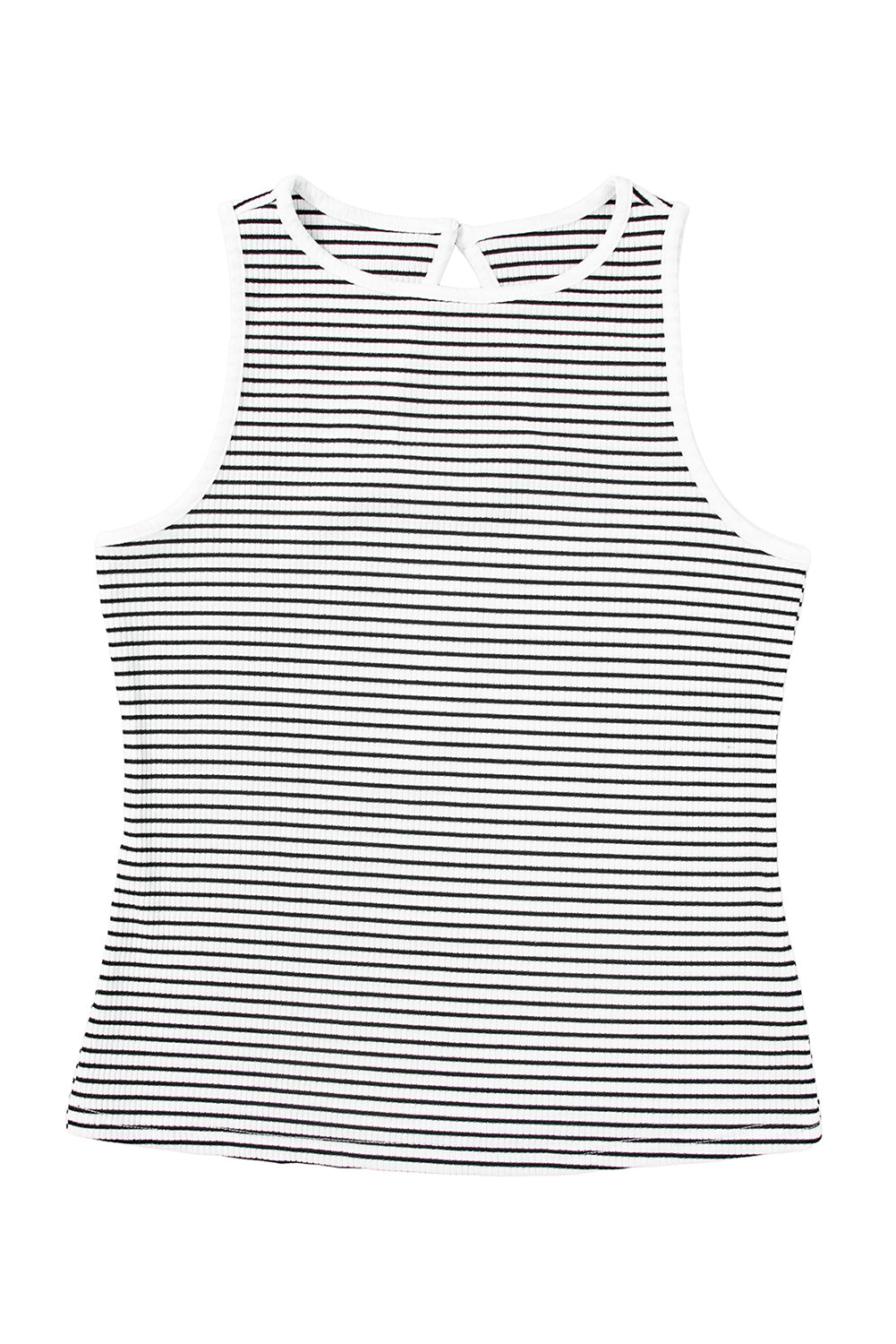 White Striped Print Ribbed Knit Sleeveless Top